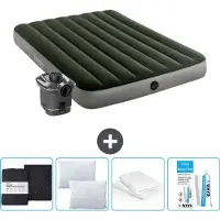 Intex Colchón inflable - Cama doble - 137 x 191 x 25 cm - Verde - Incluye bomba - Sábana ajustable - Almohada - Kit de reparación y protector de almohada