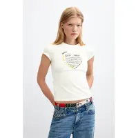 Desigual , Camiseta Estampado Mensaje, Mujer, Algodon, Blanco, L