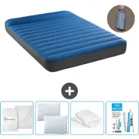 Intex Colchón inflable - Cama doble - 137 x 191 x 22 cm - Azul - Incluye bomba - Sábana ajustable - Almohada - Kit de reparación y protector de almohada