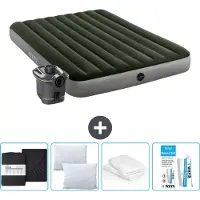 Intex Colchón inflable - Para 2 personas - 152 x 203 x 25 cm - Verde - Incluye bomba - Sábana ajustable - Almohada - Kit de reparación y protector de almohada