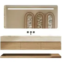 360Home Conjunto de lavabo suspendido – Fabricado en sinterizado – Aspecto travertino, incluye espejo, mueble bajo, estante y desagüe, sin orificio para grifo. Dimensiones: 100 x 55 cm. 【YT9865-100BKK】