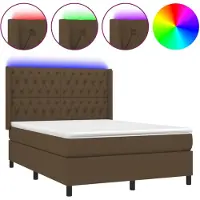 vidaXL Cama con somier y colchón , color marrón oscuro, 140x190 cm, tapizada en tela