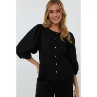 Esqualo Blouse R-neck Linen Black Talla: S | Manga Larga Outlet | Mujer | Negro