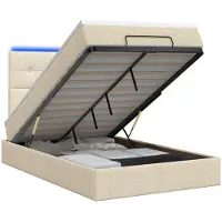 Syfax Cama otomana con colchón y luces LED, color crema, 120 x 200 cm, tapizada en tela