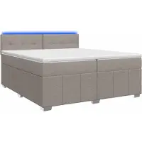 Syfax Cama con somier y colchón, color taupe, 200 x 200 cm, tapizada en tela