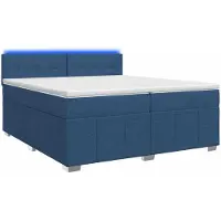 Syfax Cama con somier y colchón, con cabecero, color azul, 200 x 200 cm, tapizada en tela