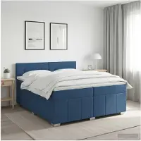 vidaXL Cama con somier y colchón, con cabecero, color azul, 200 x 200 cm, tapizada en tela
