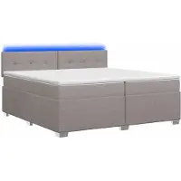 Syfax Cama con somier, colchón y luces LED color taupe, de 200 x 200 cm, tapizada en tela