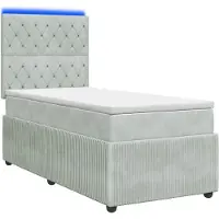 Syfax Cama con somier y base LED, colchón incluido, color gris claro, 90 x 200 cm, tapizada en terciopelo