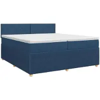 Syfax Cama con somier y colchón, con cabecero, color azul, 200 x 200 cm, tapizada en tela