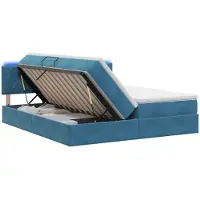 Syfax Cama con almacenamiento LED, colchón incluido, color azul oscuro, 200 x 200 cm, tapizada en terciopelo