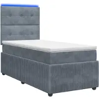 Syfax Cama con somier y colchón LED, color gris oscuro, 90 x 190 cm, tapizada en terciopelo