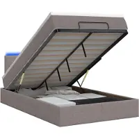 Syfax Cama otomana con colchón y luces LED color taupe, 120 x 190 cm, tapizada en tela