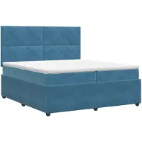 Syfax Cama con somier y colchón, con cabecero, color azul, 200 x 200 cm, tapizada en terciopelo