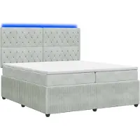 Syfax Cama con somier y base LED, colchón incluido, color gris claro, 200 x 200 cm, tapizada en terciopelo