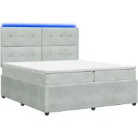 Syfax Cama con somier y base LED, colchón incluido, color gris claro, 200 x 200 cm, tapizada en terciopelo