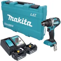 Makita Taladro atornillador a batería DDF 484 RFK de 18 V, 54 Nm, sin escobillas + 2 baterías de 3,0 Ah + cargador + maletín