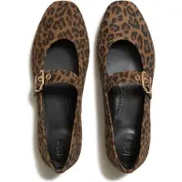 FitFlop para mujer. ADQ-E76 Bailarinas de Piel Delicato Mary Jane marrón (40), Beige, Plano, Serraje, Hebilla, Casual, Animal print,
