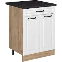 Vicco Mueble bajo de cocina R-Line Blanco casa de campo/Roble dorado 60 cm con cajón encimera Antracita, Model 61231