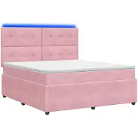 Syfax Cama con somier y base LED, colchón rosa, 160 x 200 cm, tapizada en terciopelo