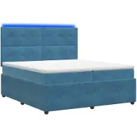 Syfax Cama con somier y colchón LED, color azul, 200 x 200 cm, tapizada en terciopelo