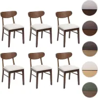 Mendler Juego de 6 sillas de comedor HWC-M59, sillas para cocina, tapizadas en tela/textil, estructura de madera maciza, color marrón oscuro, asiento color crema