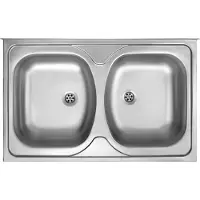 Deante Fregadero de acero inoxidable, de 2 cubetas, encimerado, acabado satinado, 800 x 500 x 130 mm