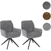 Mendler Juego de 2 sillas de comedor HWC-Q37, silla giratoria para cocina con retorno automático, tapizada en tela de chenilla (680g/m²), estructura metálica, color gris