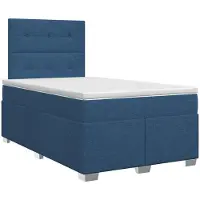 vidaXL Cama con somier y colchón, con cabecero, color azul, 120 x 200 cm, tapizada en tela