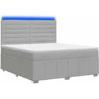 Syfax Cama con somier y base LED, colchón incluido, color gris claro, 140 x 190 cm, tapizada en tela