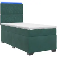 Syfax Cama con somier y colchón, color verde oscuro, 100 x 200 cm, tapizada en terciopelo