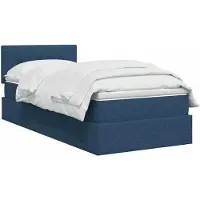 vidaXL Cama con almacenamiento LED y colchón, color azul, 100 x 200 cm, tapizada en tela