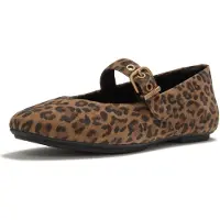 FitFlop para mujer. ADQ-E76 Bailarinas de Piel Delicato Mary Jane marrón (37), Beige, Plano, Serraje, Hebilla, Casual, Animal print,