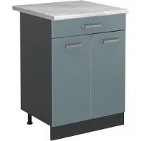 Vicco Mueble bajo de cocina R-Line Gris azulado/Antracita 60 cm con cajón encimera Mármol, Model 61125
