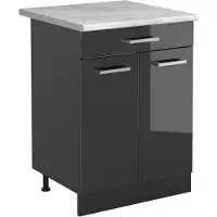 Vicco Mueble bajo de cocina R-Line Antracita alto brillo/Antracita 60 cm con cajón encimera Mármol, Model 61076