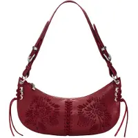 Desigual , Bolso Bordados Mediano, Poliuretano, Rojo, U