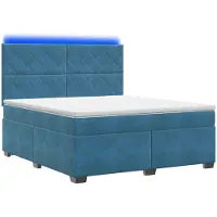 Syfax Cama con somier y colchón, con cabecero, color azul, 160 x 200 cm, tapizada en terciopelo