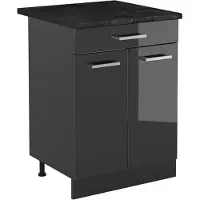 Vicco Mueble bajo de cocina R-Line Antracita alto brillo/Antracita 60 cm con cajón encimera Antracita, Model 61074