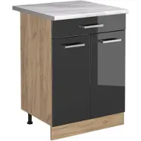 Vicco Mueble bajo de cocina R-Line Antracita alto brillo/Roble dorado 60 cm con cajón encimera Mármol, Model 61191