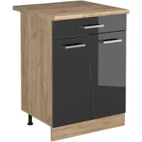 Vicco Mueble bajo de cocina R-Line Antracita alto brillo/Roble dorado 60 cm con cajón encimera Roble dorado, Model 61190