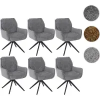 Mendler Juego de 6 sillas de comedor modelo HWC-Q37, sillas giratorias para cocina con sistema de retorno automático, tapizadas en tela de chenilla (680g/m²), estructura metálica, color gris