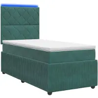 Syfax Cama con somier y colchón LED, color verde oscuro, 80 x 200 cm, tapizada en terciopelo