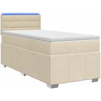 Syfax Cama con somier y colchón, con cabecero, color crema, 80 x 200 cm, tapizada en tela