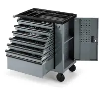 HBM carro de herramientas equipado, 245 piezas, medidas en pulgadas, gris