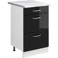 Vicco Mueble bajo de cocina R-Line Negro brillo intenso/Blanco 50 cm encimera Mármol, Model 69761