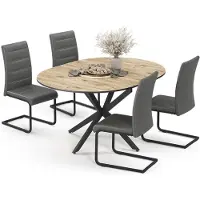 Vicco Set de mesa de comedor Loyd Roble rústico/Negro 120 x 120 cm con 4 sillas de comedor, gris, Model 63011