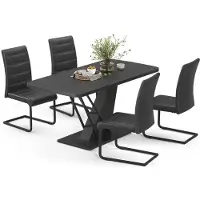 Vicco Set de mesa de comedor Fenaro Negro 120 x 80 cm con 4 sillas de comedor, negro, Model 62996
