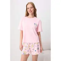 Trendyol Pijama de pantalón corto amarillo pastel / lavanda / rosa / negro