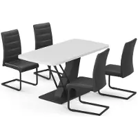 Vicco Set de mesa de comedor Fenaro Blanco/Negro 120 x 80 cm con 4 sillas de comedor, negro, Model 63002