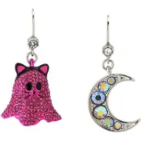 Betsey johnson Pendientes 'Halloween Katze & Mond' magenta / plata